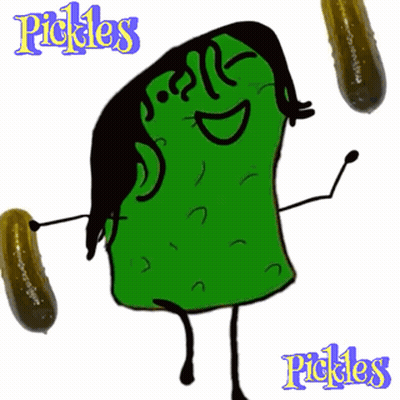 A Cartoon Drawing Of A Pickle With The Words Pickles Written On The Bottom GIF