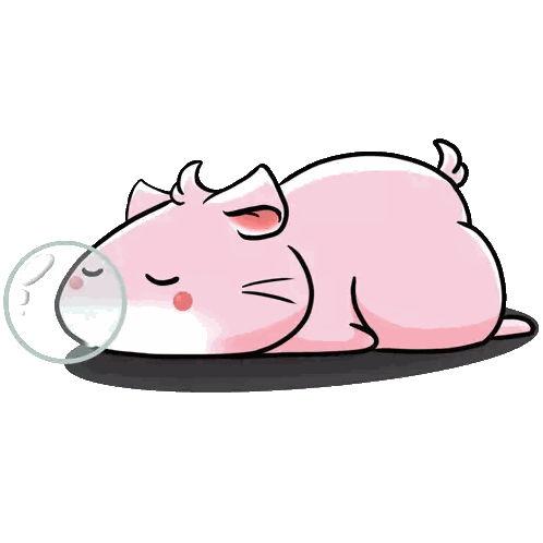 A Cartoon Drawing Of A Pig Blowing A Bubble With Its Eyes Closed Sticker