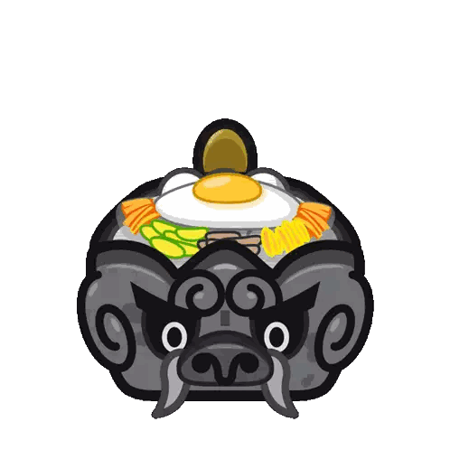 A Cartoon Drawing Of A Pig With Eggs And Vegetables On Top Sticker