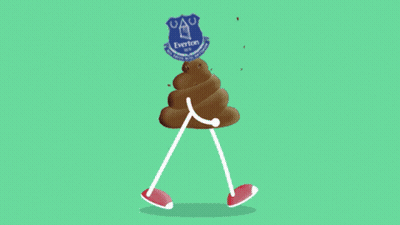 A Cartoon Drawing Of A Pile Of Poop With The Everton Logo On It GIF