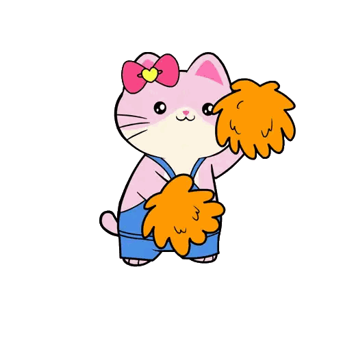 A Cartoon Drawing Of A Pink Cat Wearing Blue Overalls Sticker