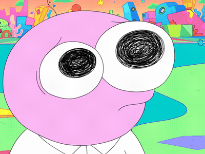 A Cartoon Drawing Of A Pink Circle With A Black Hole In The Middle Of Its Eyes GIF