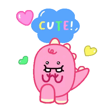 A Cartoon Drawing Of A Pink Dinosaur With The Word Cute On A Blue Cloud Sticker