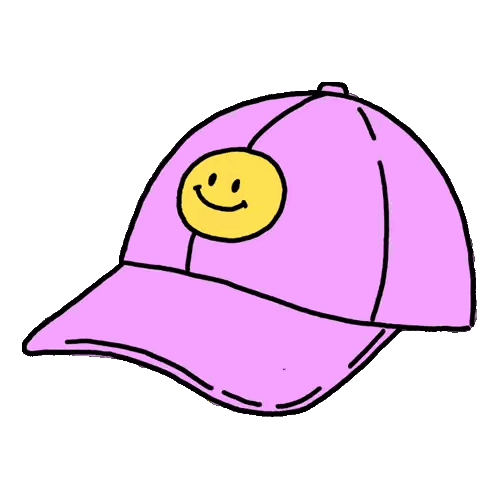 A Cartoon Drawing Of A Pink Hat With A Yellow Smiley Face On It Sticker