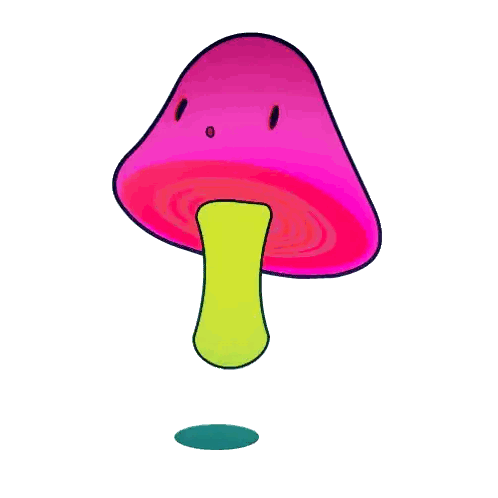 A Cartoon Drawing Of A Pink Mushroom With A Yellow Stem Sticker