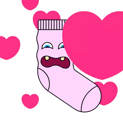 A Cartoon Drawing Of A Pink Sock With A Face Sticker