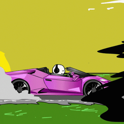 A Cartoon Drawing Of A Pink Sports Car GIF