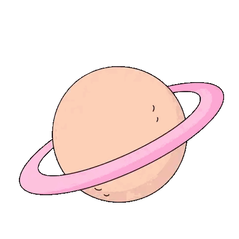 A Cartoon Drawing Of A Planet With Pink Rings Around It Sticker