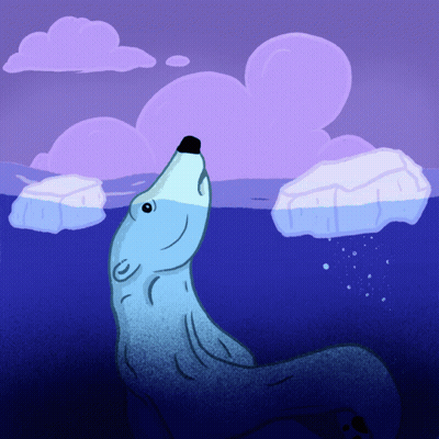 A Cartoon Drawing Of A Polar Bear In The Water GIF