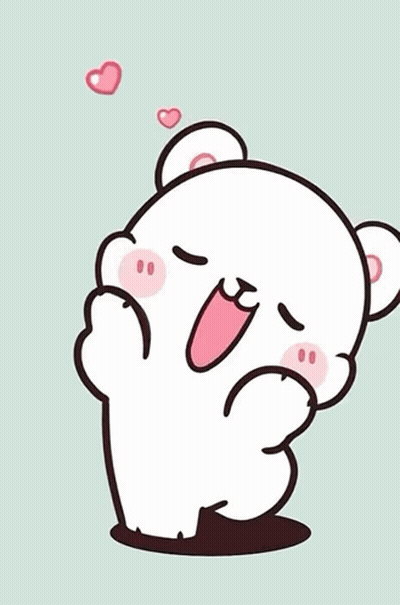 A Cartoon Drawing Of A Polar Bear With Hearts Coming Out Of Its Mouth . GIF