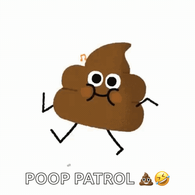 A Cartoon Drawing Of A Poop Dancing With The Words Poop Patrol Below It . GIF