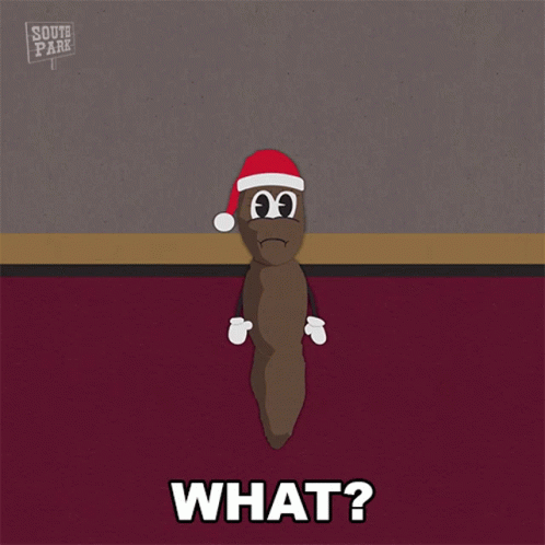 A Cartoon Drawing Of A Poop Wearing A Santa Hat And The Words What GIF