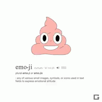 A Cartoon Drawing Of A Poop With A Smiling Face And The Word Emoji On The Bottom . GIF