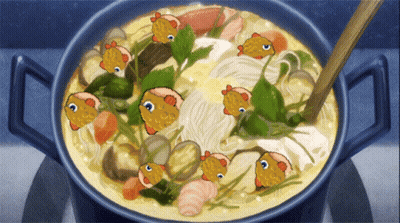 A Cartoon Drawing Of A Pot Of Soup With A Spoon In It GIF