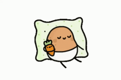 A Cartoon Drawing Of A Potato Sleeping On A Pillow Holding A Carrot . GIF