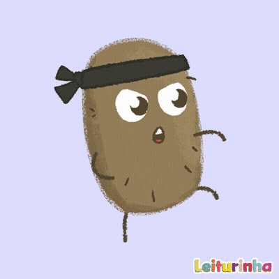 A Cartoon Drawing Of A Potato Wearing A Headband With Leiturinha Written On The Bottom GIF