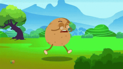 A Cartoon Drawing Of A Potato With Arms And Legs Running In A Field GIF