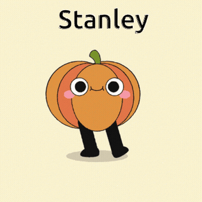 A Cartoon Drawing Of A Pumpkin With The Name Stanley GIF