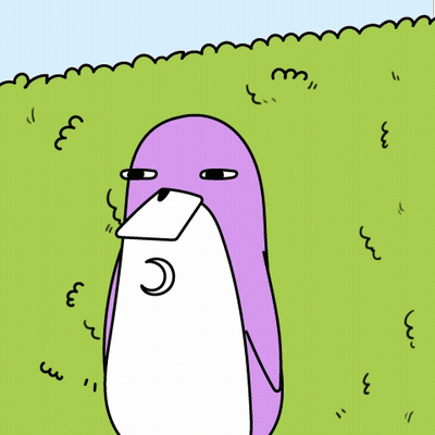 A Cartoon Drawing Of A Purple And White Animal With A Crescent Moon On Its Head GIF