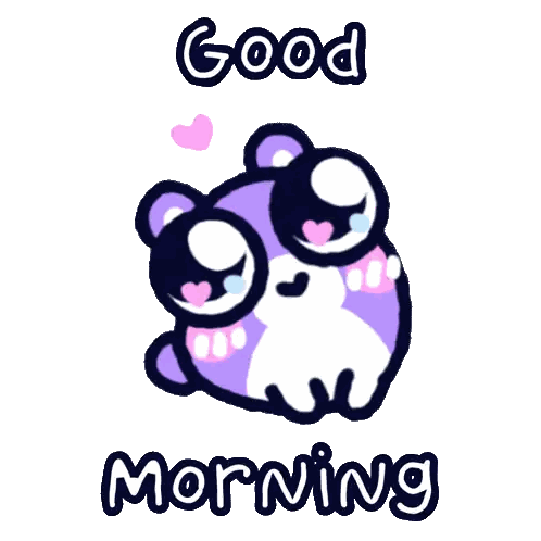 A Cartoon Drawing Of A Purple Bear With The Words Good Morning Above It Sticker