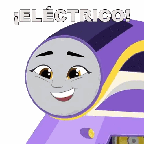 A Cartoon Drawing Of A Purple Train With The Words Electrico In White Letters Sticker