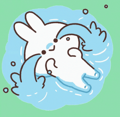 A Cartoon Drawing Of A Rabbit Crying In A Pool Of Water GIF