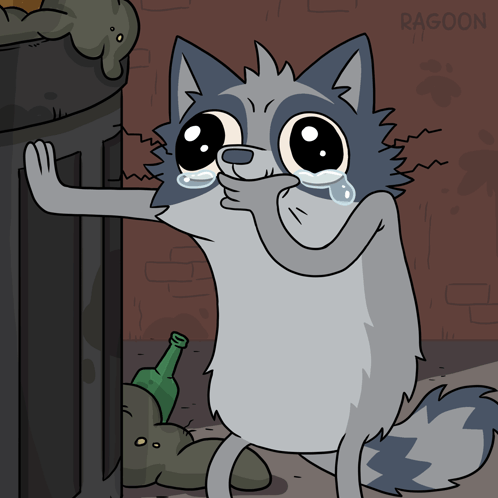 A Cartoon Drawing Of A Raccoon Covering Its Mouth With Its Hand GIF
