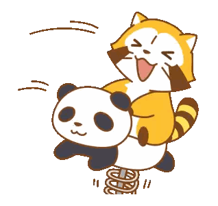 A Cartoon Drawing Of A Raccoon Riding A Panda On A Spring Sticker