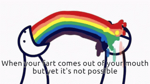 A Cartoon Drawing Of A Rainbow Coming Out Of Someone 'S Mouth GIF