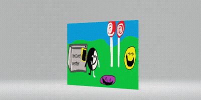 A Cartoon Drawing Of A Recovery Center With Smiley Faces And Lollipops GIF