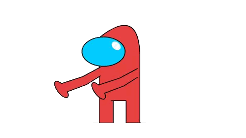 A Cartoon Drawing Of A Red Among Us Character With Long Legs And A Blue Nose . Sticker