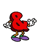 A Cartoon Drawing Of A Red Ampersand With Hands And Legs Sticker