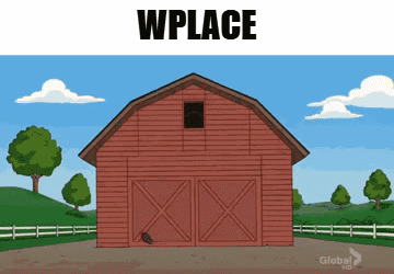 A Cartoon Drawing Of A Red Barn With The Words Wplace Above It GIF