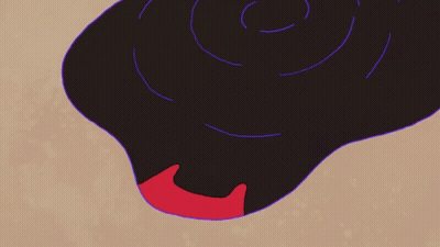 A Cartoon Drawing Of A Red Cat With A Black Hole In The Middle . GIF