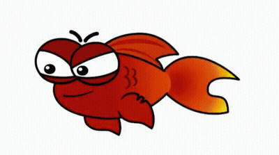 A Cartoon Drawing Of A Red Fish With Big Eyes And A Yellow Tail GIF