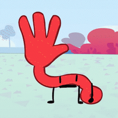 A Cartoon Drawing Of A Red Hand Laying On The Ground In A Field GIF