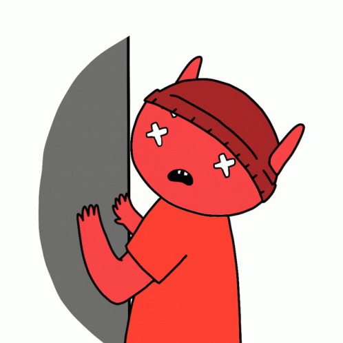 A Cartoon Drawing Of A Red Monster With Crosses On His Face GIF
