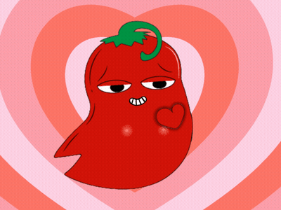 A Cartoon Drawing Of A Red Pepper With A Green Stem GIF