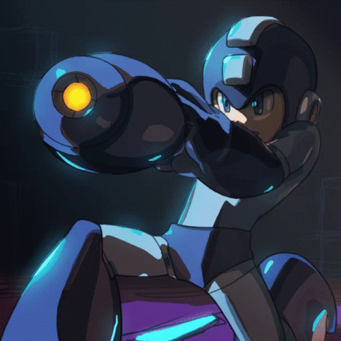 A Cartoon Drawing Of A Robot Holding A Large Beam Of Light GIF