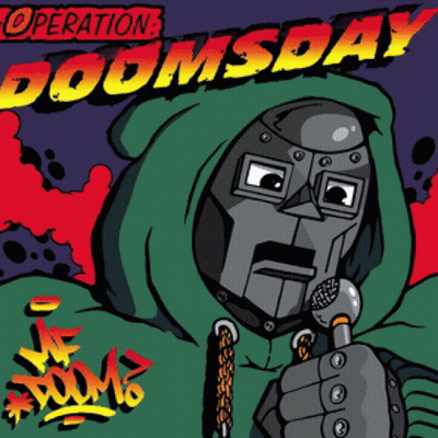 A Cartoon Drawing Of A Robot Holding A Microphone With The Words Operation Doomsday Above Him GIF