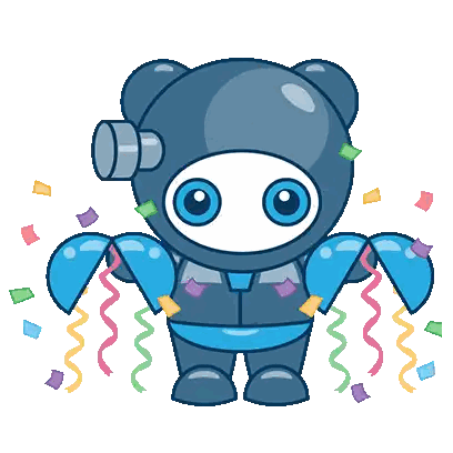 A Cartoon Drawing Of A Robot Surrounded By Confetti And Ribbons Sticker