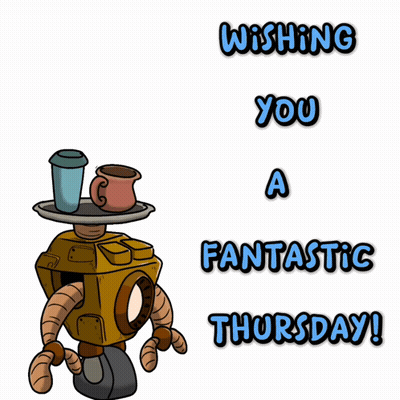 A Cartoon Drawing Of A Robot Wishing You Fantastic Thursday GIF