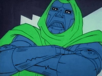 A Cartoon Drawing Of A Robot With His Arms Crossed And A Green Hood GIF