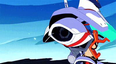 A Cartoon Drawing Of A Robot With The Letter E On The Back GIF