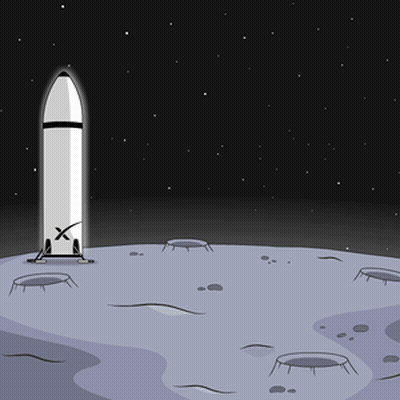 A Cartoon Drawing Of A Rocket On The Moon With A X On It GIF