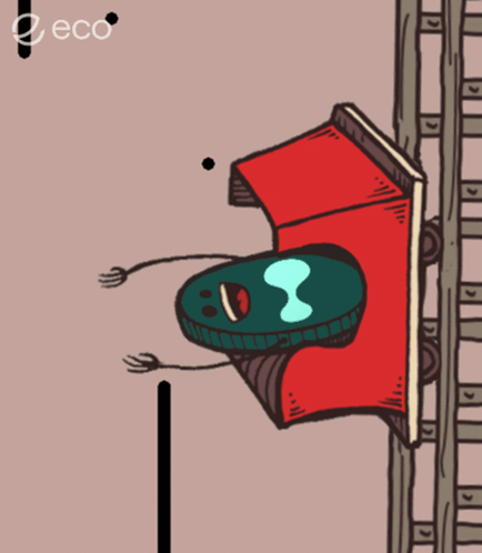 A Cartoon Drawing Of A Roller Coaster With The Word Eco On The Bottom Right GIF