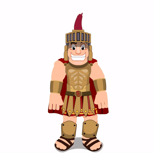 A Cartoon Drawing Of A Roman Soldier With A Red Cape GIF
