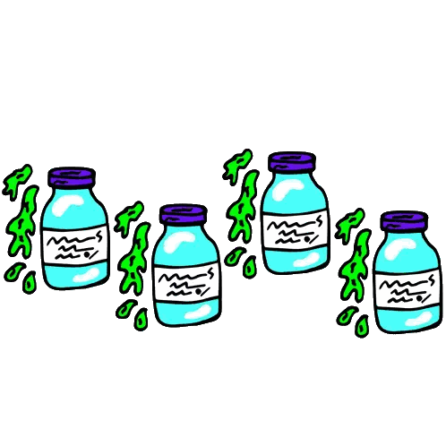 A Cartoon Drawing Of A Row Of Bottles With A White Label Sticker