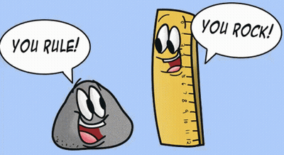 A Cartoon Drawing Of A Ruler And A Rock Saying You Rule And You Rock GIF