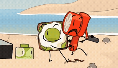 A Cartoon Drawing Of A Sandwich And A Flashlight On The Beach . GIF